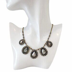 Vintage-Inspired Teardrop Statement Necklace With Gray Gemstones & Antique style